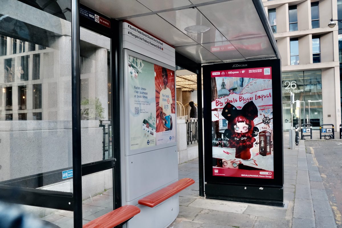 POP MART x AliExpress London bus stop ad